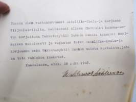 Kouvolan Auto Oy, Kouvola 28.8.1937 -asiakirja / business document