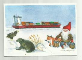 Langh Ship - laivakortti, laivapostikortti kulkenut taittokortti joulukortti