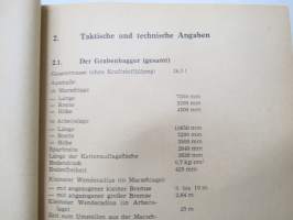 Der Grabenbagger BTM (DV-45/7) - A 052/1/107 -juoksuhaudan / suojakaivannon kaivinkone BTM-alusta, käyttöohjekirja / tekniset tiedot / huoltoa -trench digger tank