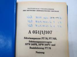 Schwimmpanzer PT 76, PT 76B, Schützenpanzerwagen SPW 50PK, SPW 50PU und Basisfahrzeug PT 76 Nutzung -kuljetuspanssarivaunut, käyttöohjeet, toiminta
