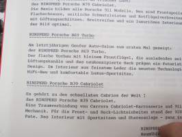 Rinspeed (Porsche) -myyntiesite / Lehdistökansio / sales brochure / press release kit
