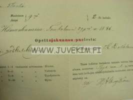 Hämeenlinnan Normalilyceumi lukukausitodistus A.M. Skogström 1886