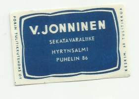 V Jonninen Hyrynsalmi - tulitikkuetiketti