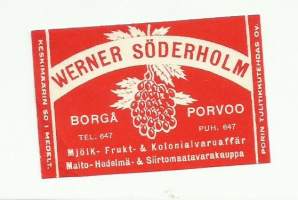 Werner Söderholm Porvoo - tulitikkuetiketti