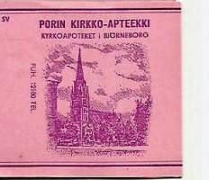 Porin Kirkko- Apteekki  - apteekkisignatuuri reseptiliuska  blanko