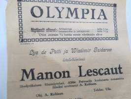 Manon Lescaut (Abbé Prévost) -elokuvan (mykkäfilmin) käsiohjelma 1925, pääosissa Lya de Putti, Wladimir Gaidarow, Eduard Rothauser, Fritz Greiner -movie program