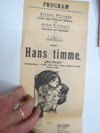 Kun hetki lyö (His hour) -elokuvan (mykkäfilmin) käsiohjelma 1925, pääosissa Alleen Pringle, John Gilbert, Emily Fitzroy, Dale Fuller -movie program