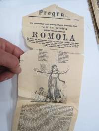 Romola -elokuvan (mykkäfilmi) käsiohjelma 1925, pääosissa Liliian &amp; Dorothy Gish, Ronald Colman, Bonaventura Ibanez, Charles Lane, Frank Puglia -movie program
