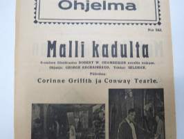 Malli kadulta -elokuvan (mykkäfilmi) käsiohjelma 1925, pääosissa Corinne Griffith, Conway Tearle, Elliot Dexter, Wally Wan, Hobarth Bosworth -movie program