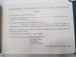 Lancaster Cloth - Jas. Williamson &amp; Sons, Ltd - Lion Brand shelf coverings 1934-35 catalog -hyllypäällysteiden luettelo