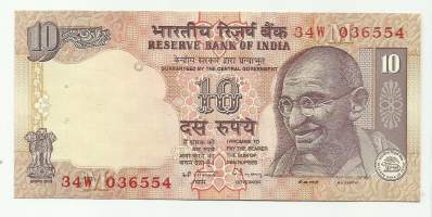 Intia 10 Rupees  1996  seteli  Gandhi  ei turvanauhaa