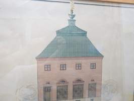 Virranmuuntajarakennus Littoinen (Littoisten verkatehtaan tehdasalueella edelleen sijaitseva rakennus, nykyään asuintalo) -alkuperäiset vesiväritetyt piirustukset