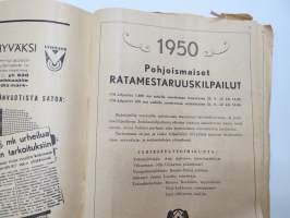 Moottoripyöräilijäin pohjoismaiset Ratamestaruuskilpailut Turun Hippoksella 23-24.9.1950 -käsiohjelma / program booklet