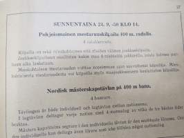 Moottoripyöräilijäin pohjoismaiset Ratamestaruuskilpailut Turun Hippoksella 23-24.9.1950 -käsiohjelma / program booklet