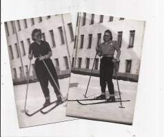 Sairaanhoitajattaria 1930-luvun lumilla valokuva 9x13 cm 2 kpl