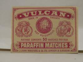 Vulcan parafin matches tulitikkuetiketti
