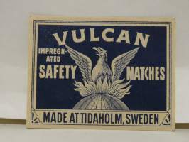 Vulcan impregnated safety matches tulitikkuetiketti