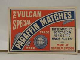 The Vulcan special parafin matches tulitikkuetiketti