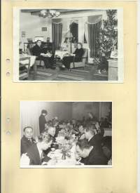 Joulunviettoa kotona ja ravintolassa mustavalkokuvien aikaan - 3 kpl albumin sivuilla - valokuva 11x17 cm