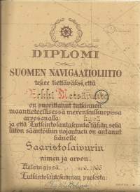 Saaristolaivuri diplomi 1965 - todistus