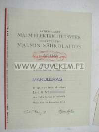 Malmin Sähkölaitos Oy, Malm Elektricitetsverk, Malmi 1938, 5 000 mk -osakekirja