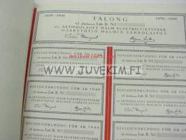 Malmin Sähkölaitos Oy, Malm Elektricitetsverk, Malmi 1938, 5 000 mk -osakekirja