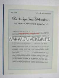 Suomen Gummitehdas Oy Participating Debenture 200 mk 1939 -depentuuri