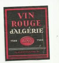 Vin Rouge dÁlgerie  Alko 7569  - viinaetiketti