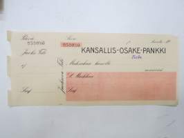 Kansallis-Osake-Pankki, Turku, shekkilomake / shekki nr 959080, blanco -cheque