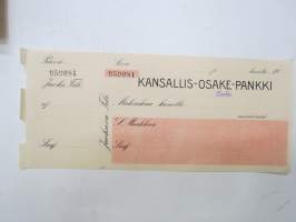 Kansallis-Osake-Pankki, Turku, shekkilomake / shekki nr 959081, blanco -cheque