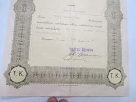 Diploomi - Teknillinen kirjeopisto, rakennusmestari Viljo Rosvall ...oikeudella käyttää teknikkosormusta, 30.6.1943 -certificate, technical studies