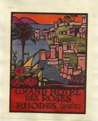 Grand Hotel des Roses Rhodes Italien  1938 - hotellimerkki , matkalaukkumerkki