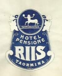 Hotel Pensione Riis Taormina  Italien  1938 - hotellimerkki , matkalaukkumerkki