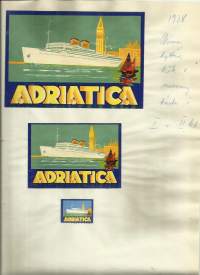 Adriatica laivamerkki  Italien  1938 - hotellimerkki , matkalaukkumerkki 3 kpl sivulla