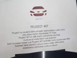 Peugeot 407 2004 -pressikansio, malliston esittelykansio -press kit