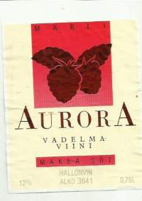 Aurora Vadelma viini  Alko nr 3641 - viinaetiketti