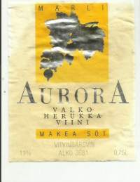 Aurora Valkoherukka viini  Alko nr 3681 - viinaetiketti