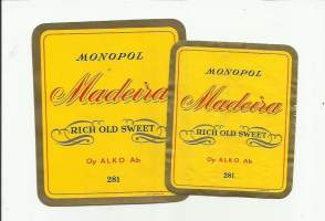 Monopol Madeira Alko nr 281   - viinaetiketti  2 kpl