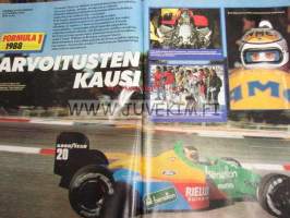 Vauhdin maailma 1988 nr 4 -mm. Rantaralli, Jääspeedwayn SM, F3000 Lola 88, Geneven autonäyttely, Ralli MM Prtugali, RoyalENfield, Daytona 500, Scarab