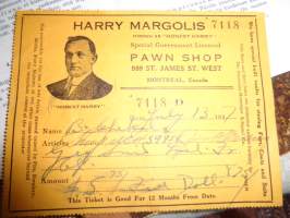 Pawn shop 1937 (panttiliikkeen vastakuitti)