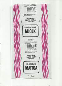 Maito-Aura  Turku - Kulutusmaitoa, maitopussi, muovipussi avattu tuotepakkaus, 1960-70