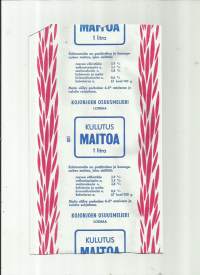 Kojonjoen Osuusmeijeri Loimaa - Kulutusmaitoa, maitopussi, muovipussi avattu tuotepakkaus, 1960-70