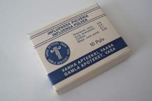 Influenssa pulveria  tyhjä tuotepakkaus pahvia 5x7x1 cm - tyhjä apteekki  tuotepakkaus