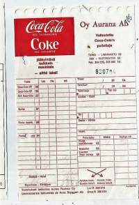Aurana Oy  CocaCola  lähetyslista 1970 firmalomake