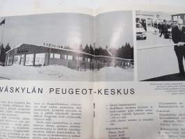 Peugeot Uutisia 1969 nr 1, Peugeot-autojen kokoonpanotehdasta suunnitellaan Suomeen, Talviautoilu, Peugeot-keskus Jyväskylä, Pörhön autoliike Oulu, ym.