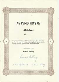 Pemo Frys Ab Oy, Petalax 31.1.1975   osakekirja,
