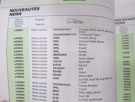 Valeo Drum Brake and master cylinder parts 1996/97 jarruosia henkilöautoihin -kuvitettu varaosaluettelo ja korvaavuudet
