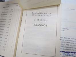 Eläkekirja nr 11880, Valtionrautateiden eläkelaitos, Ylikonduktöörin leski Kerttu Norpio, 1948, Avustuskassan jäsenkirja, säännöt, eroamisasiakirja