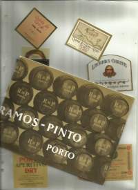 Erä pieniä Ramos viinietikettejä muovitaskussa  - viinaetiketti n 9 kpl ja esite