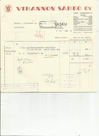 Vihannon Sähkö  Oy  Turku 1954 - firmalomake -